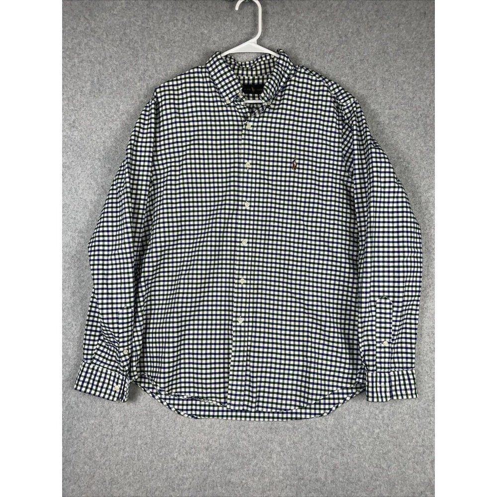 Ralph Lauren Men’s Large Long Sleeves Plaid Blue/Green /White 100% Cotton